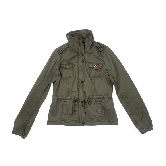 VTG Hollister Women's Military Field Jacket Olive Green Utility Drawstring Small - Picture 2 of 8